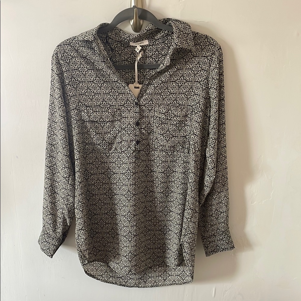 Pleione Black and White Patterned Blouse
